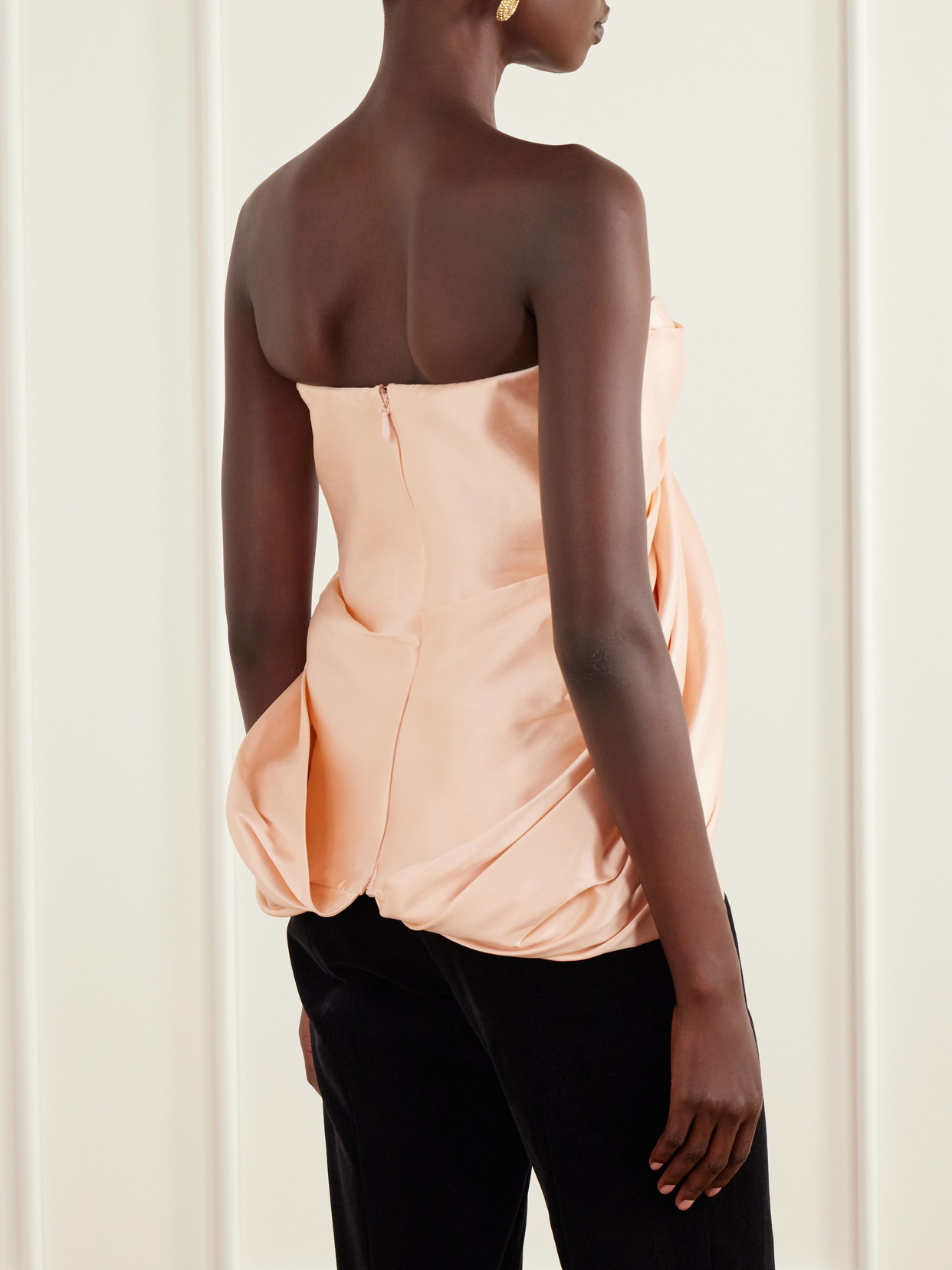 Lyza Strapless Gathered Duchess-Satin Blouse