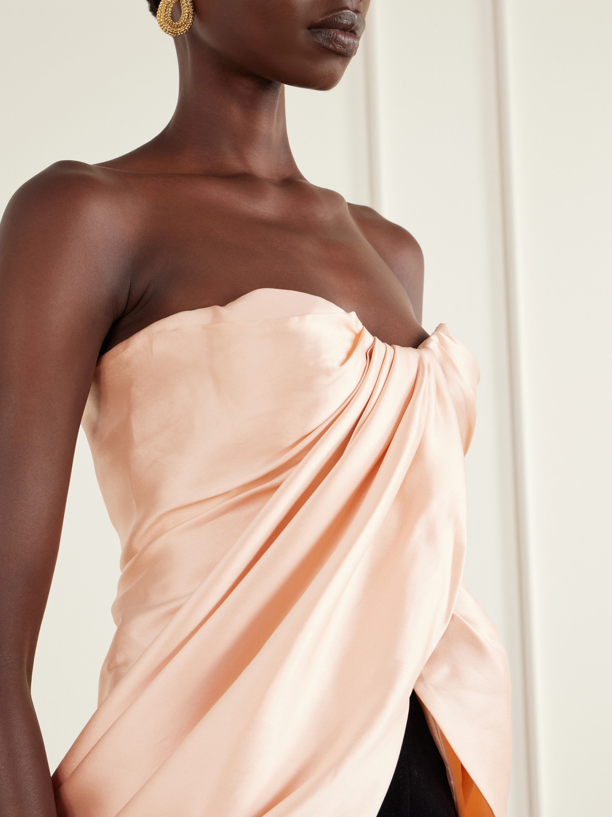 Lyza Strapless Gathered Duchess-Satin Blouse