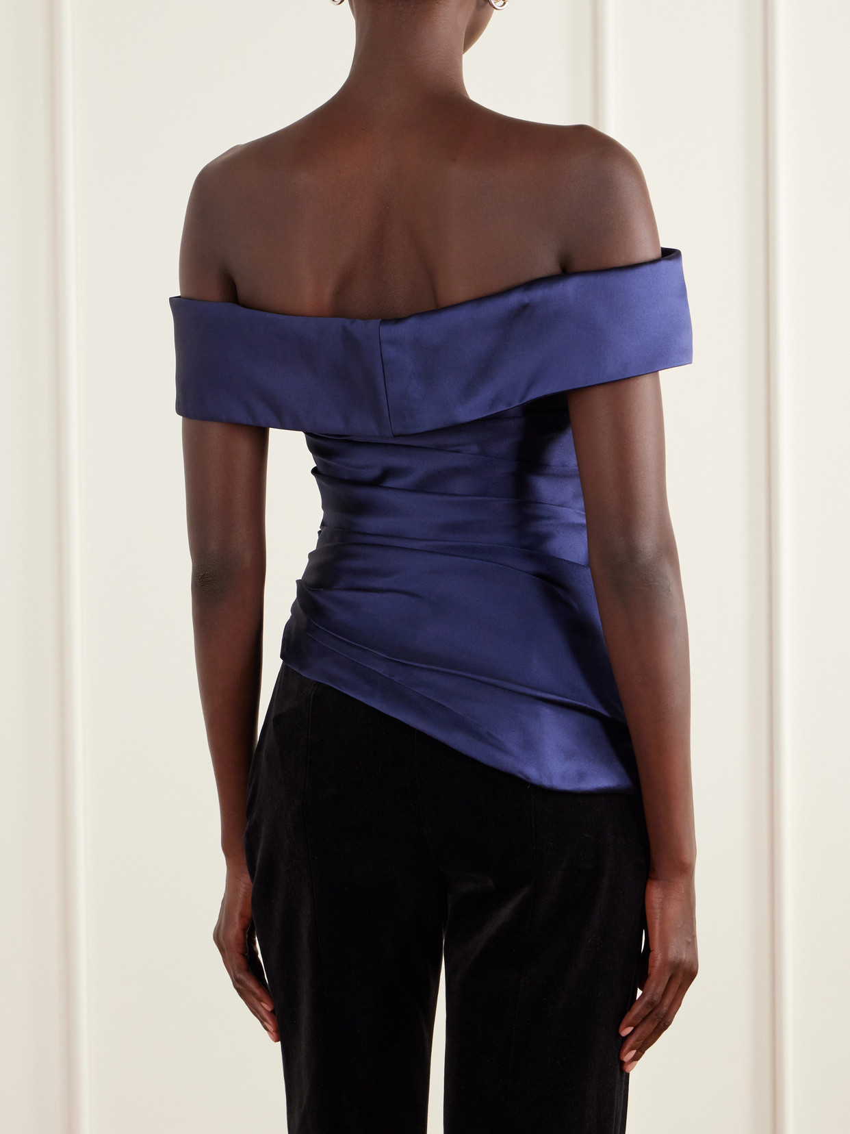 Devina Off-The-Shoulder Draped Duchess-Satin Blouse