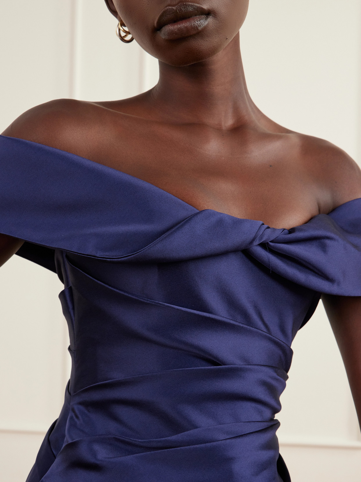 Devina Off-The-Shoulder Draped Duchess-Satin Blouse