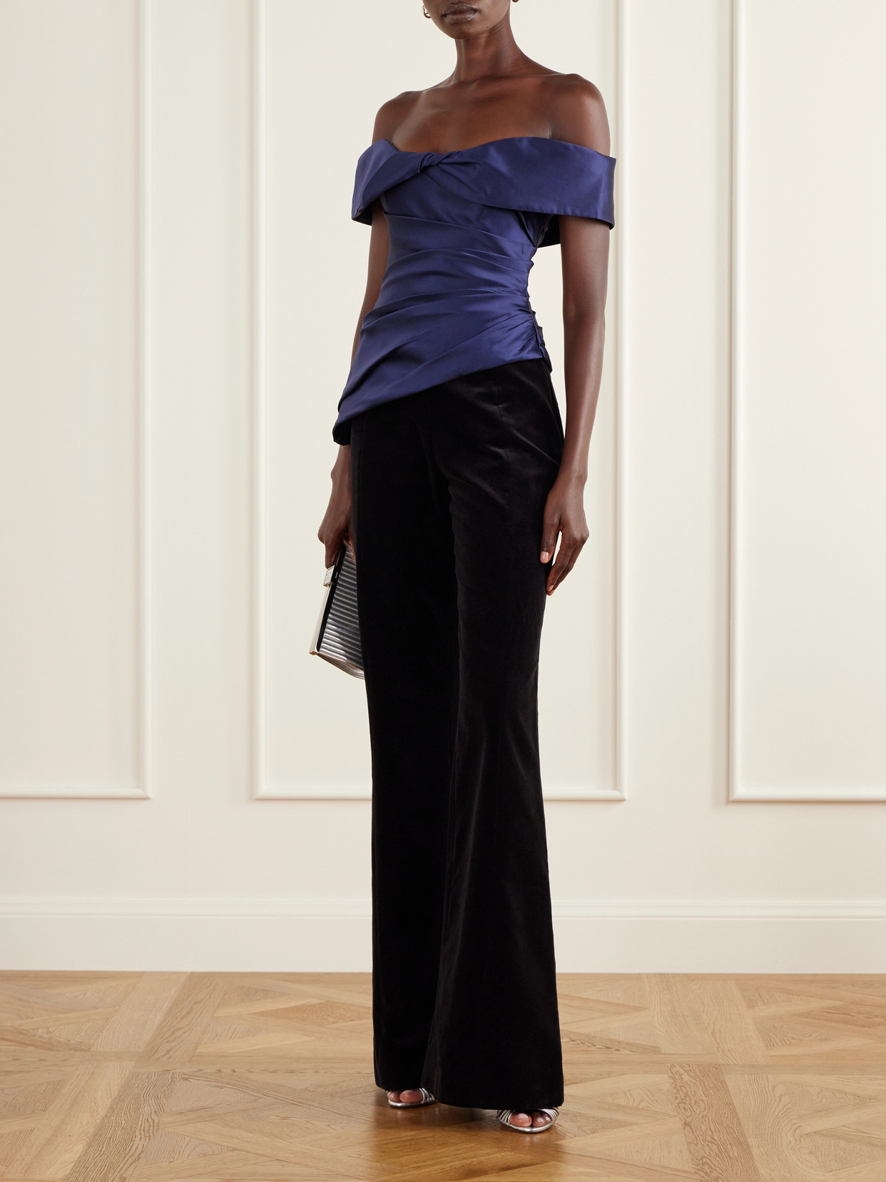 Devina Off-The-Shoulder Draped Duchess-Satin Blouse