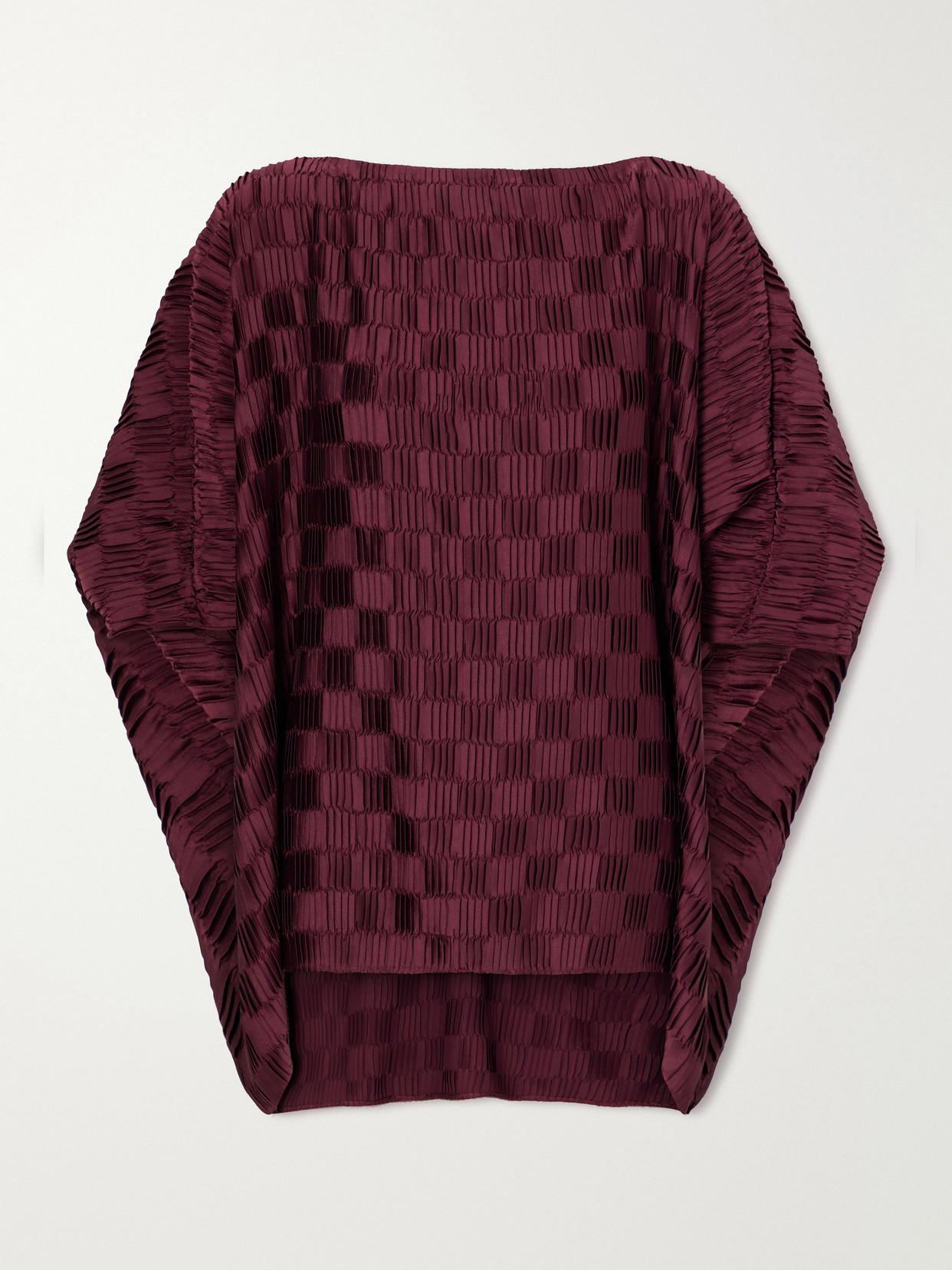 Dima Ayad Plissé Satin Blouse In Burgundy