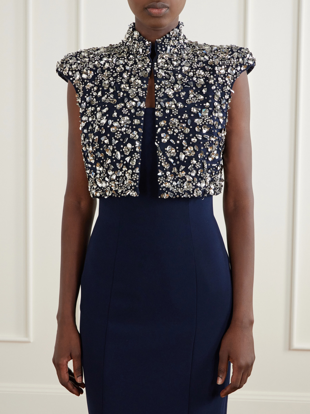 Super Moon Crystal-Embellished Crepe Evening Jacket