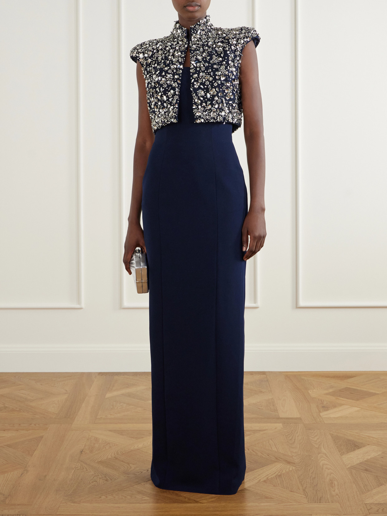 Super Moon Crystal-Embellished Crepe Evening Jacket