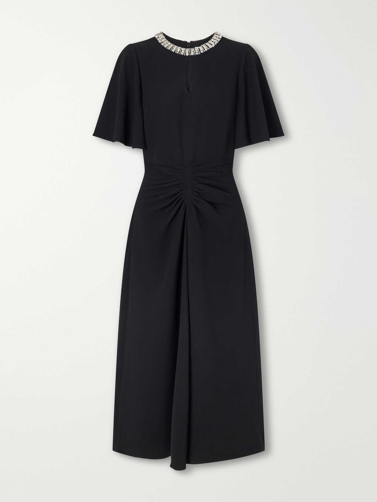 Rebecca Vallance Noemie Crystal-embellished Draped Crepe Midi Dress In Black