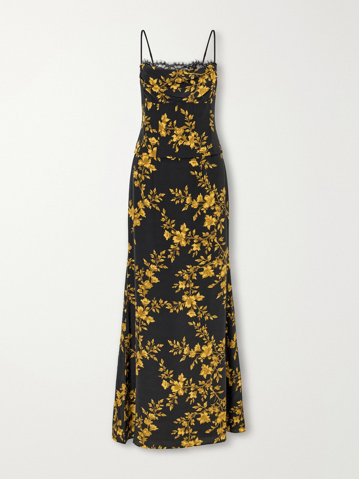 Rebecca Vallance Giled Floral Floral-print Silk-crepe De Chine Gown In Black