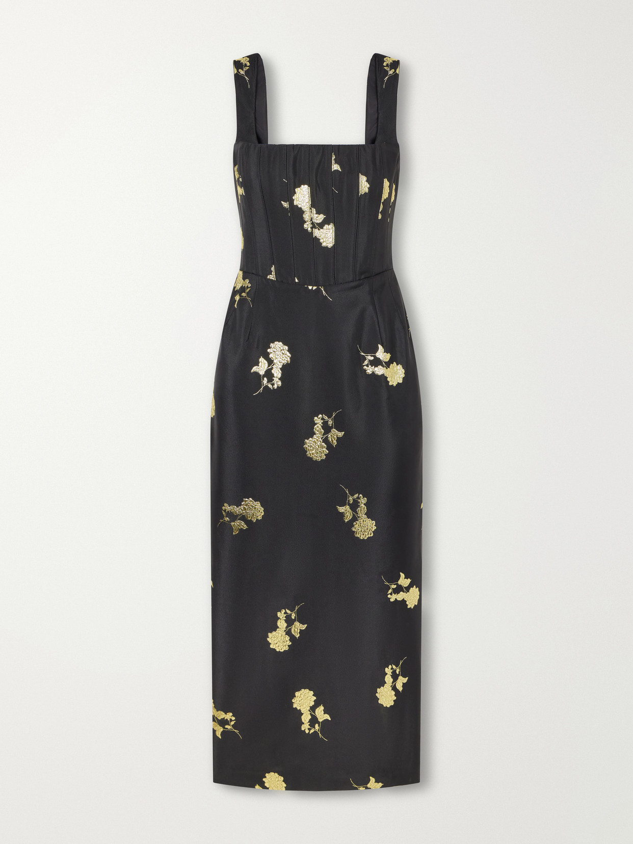 Rebecca Vallance Mariya Floral-embroidered Bustier Midi Dress In Black