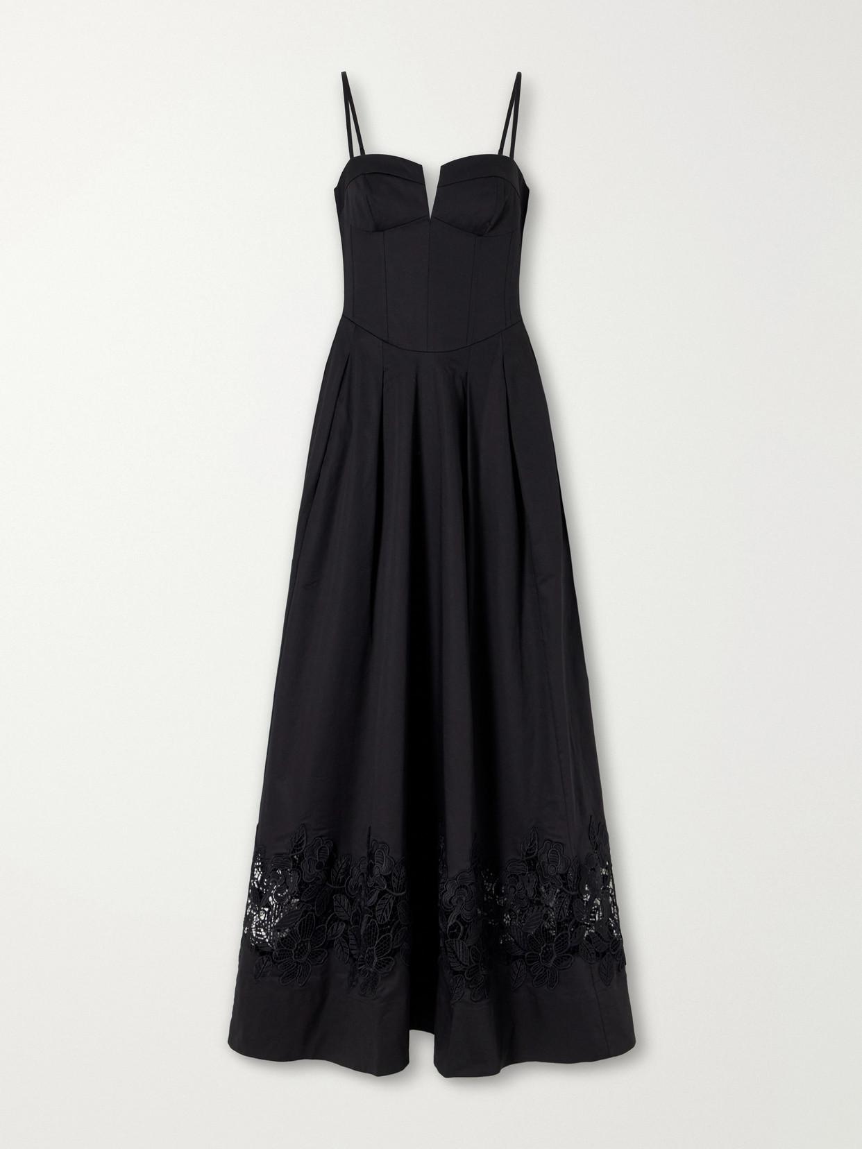 Rebecca Vallance - Claribelle Lace-trimmed Cotton-blend Poplin Gown - Black