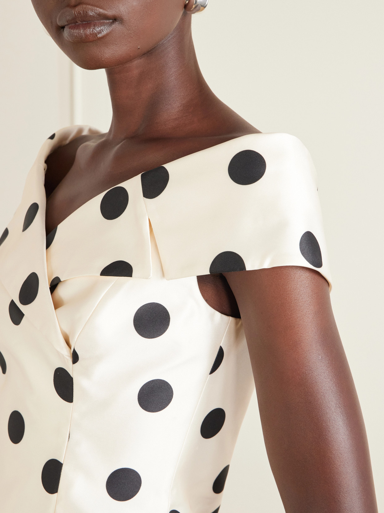 Bacio Off-The-Shoulder Polka-Dot Satin-Twill Top