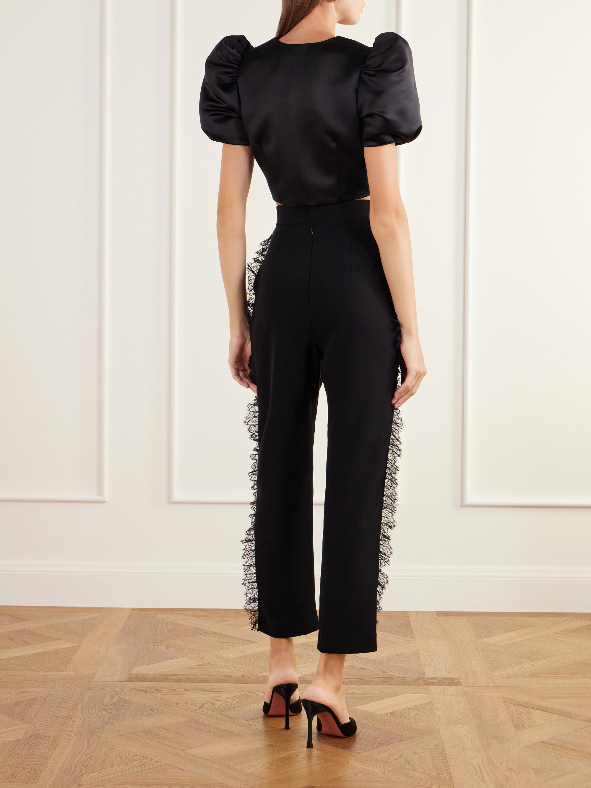 Rodarte Cropped gathered satin blouse