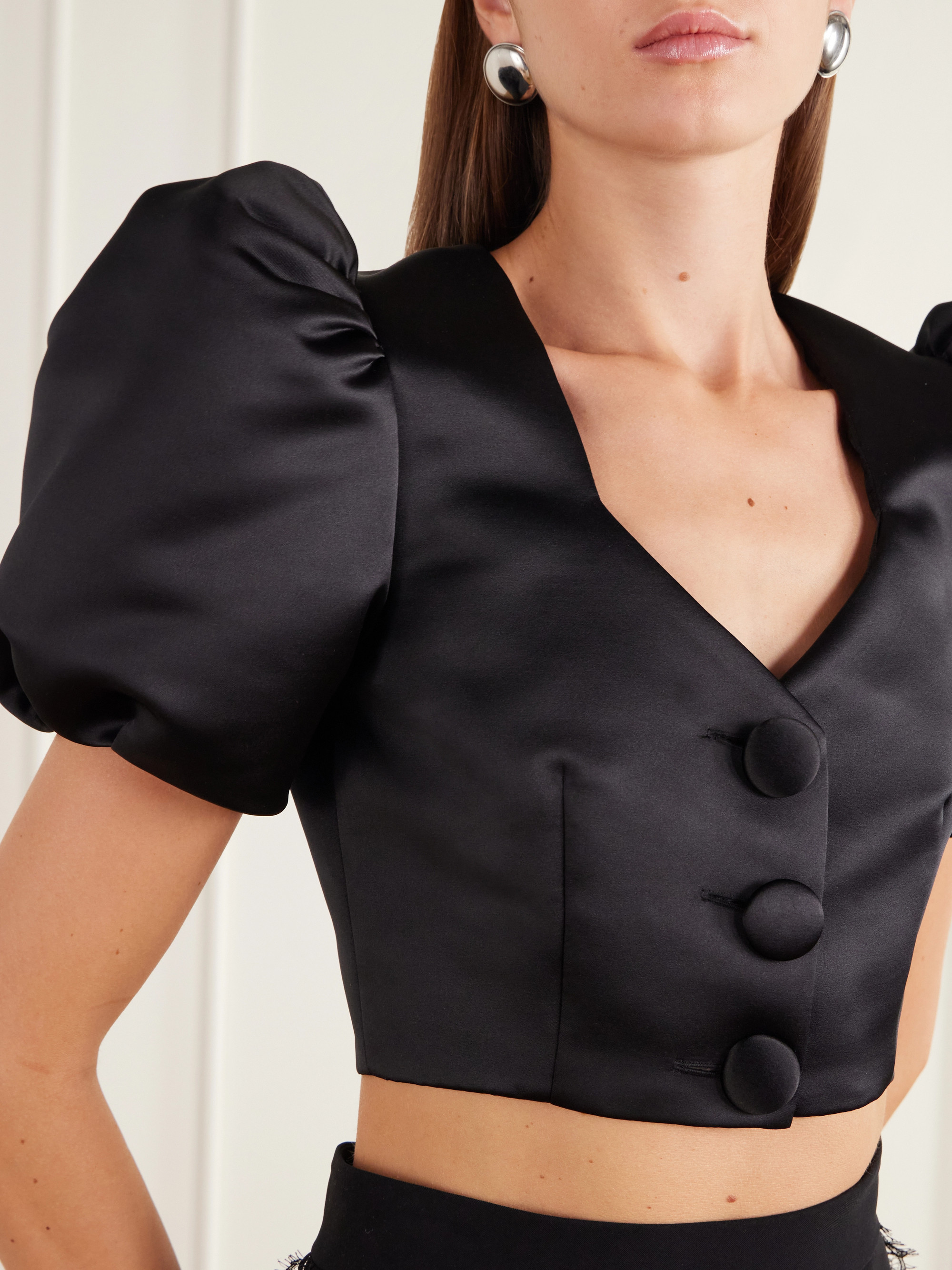 Rodarte Cropped gathered satin blouse