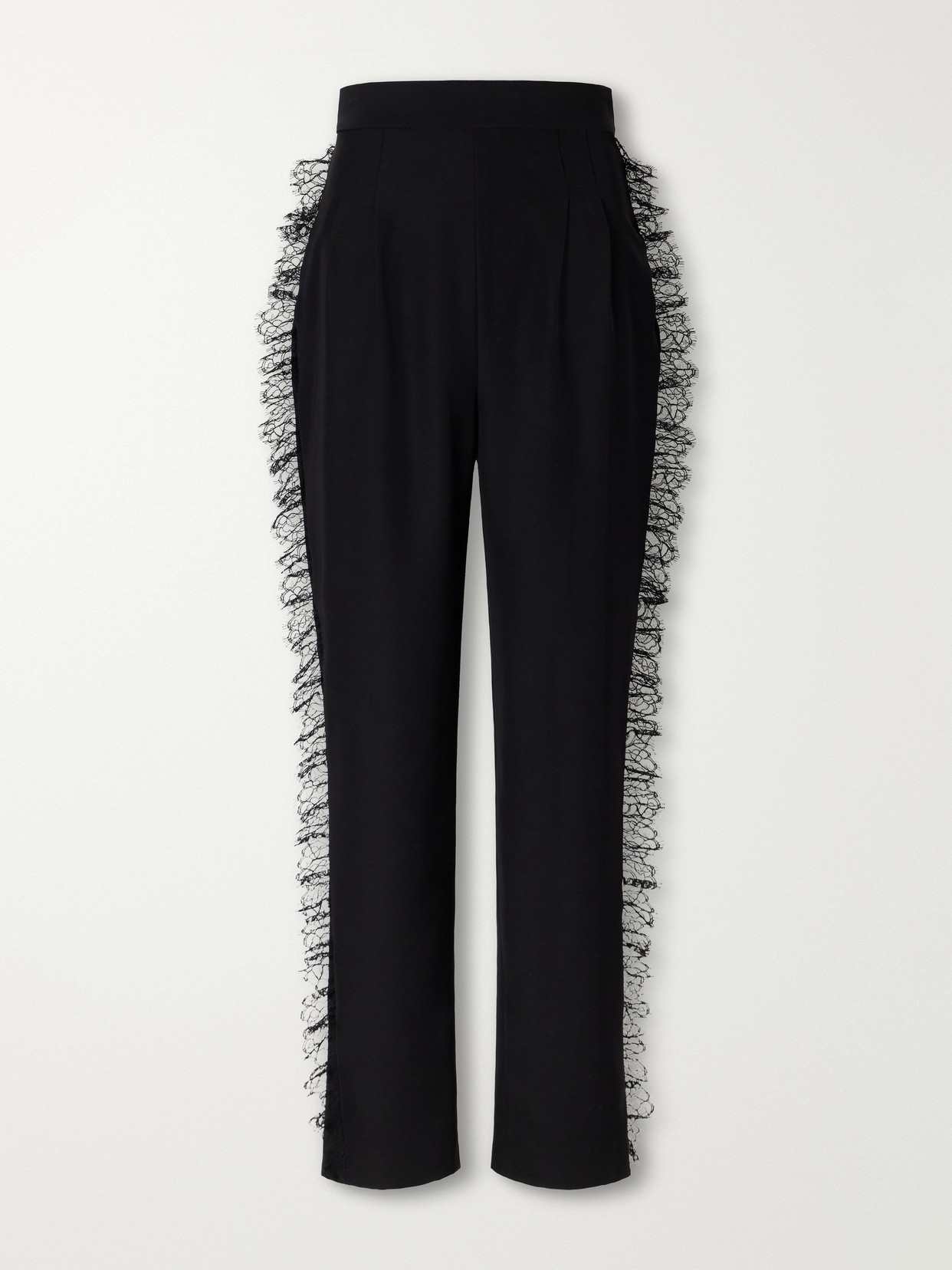 Rodarte Lace-trimmed Twill Straight-leg Pants In Black