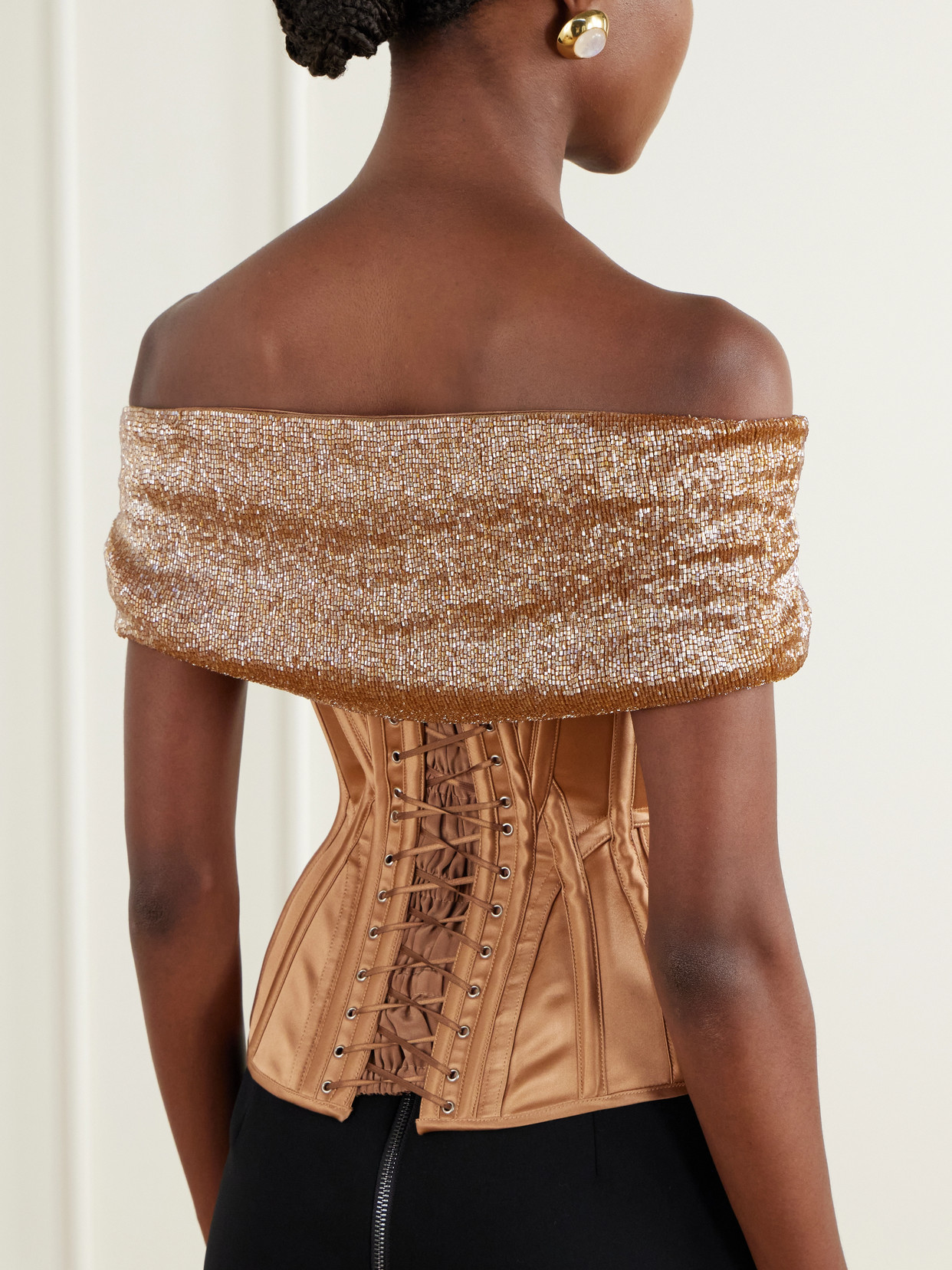 Wasp Corset Paneled Bead-Embellished Top