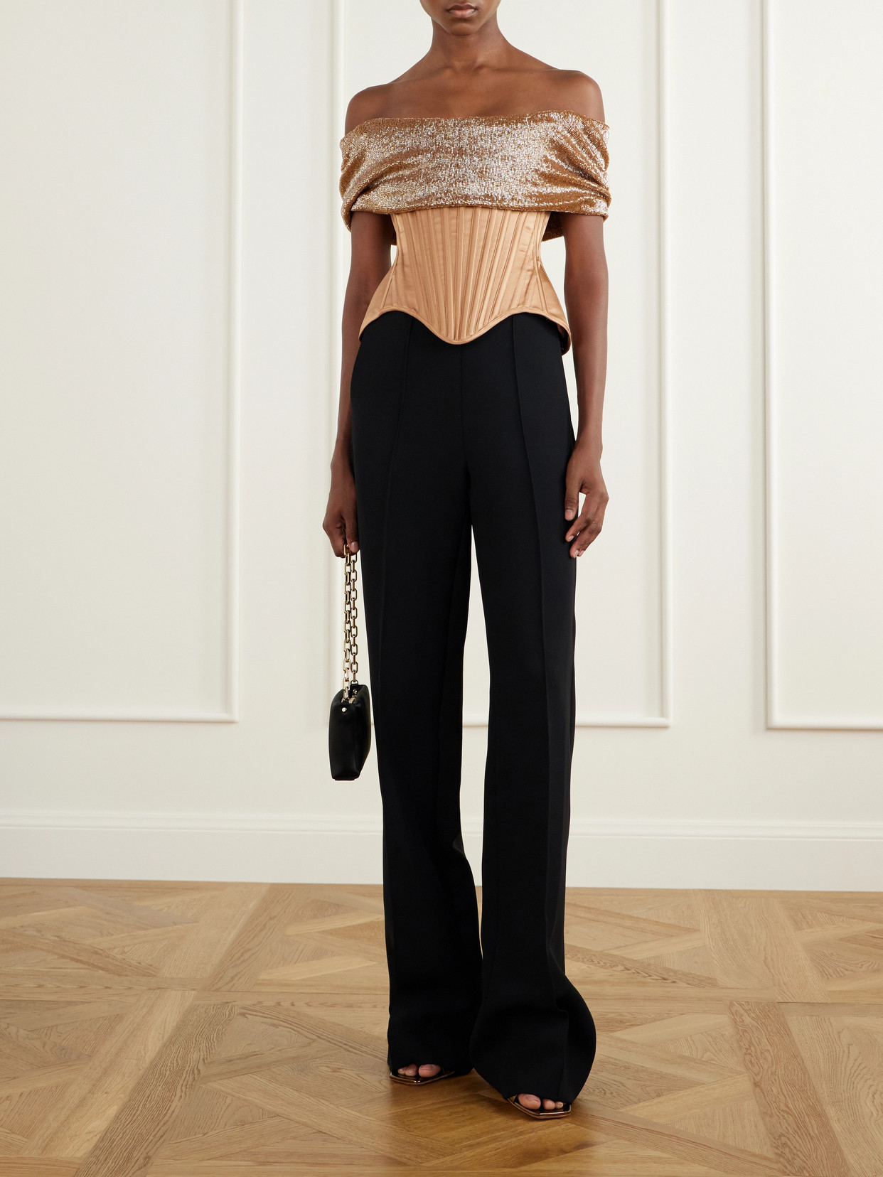 Wasp Corset Paneled Bead-Embellished Top