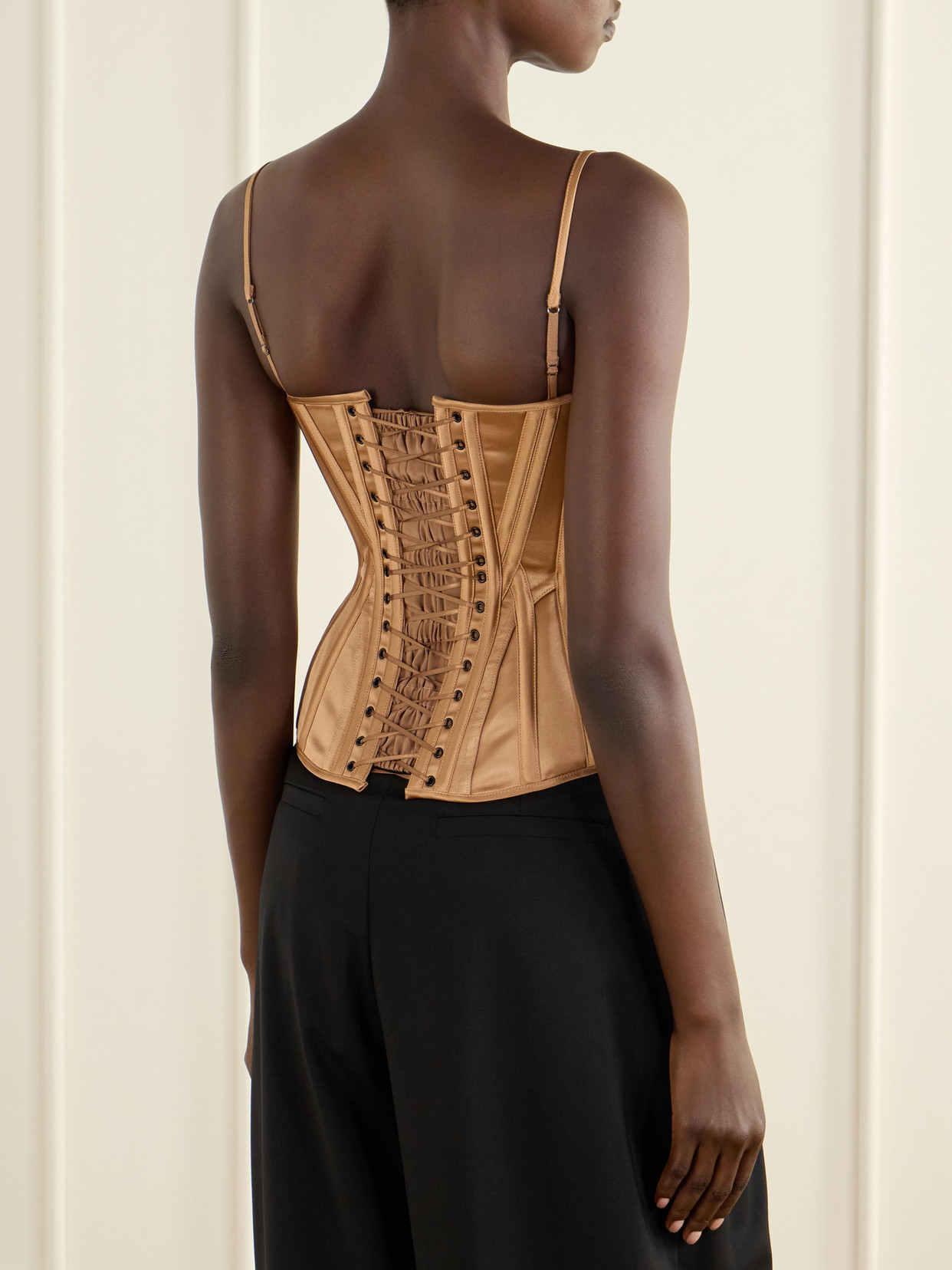 Lace-Trimmed Silk-Satin Corset Top