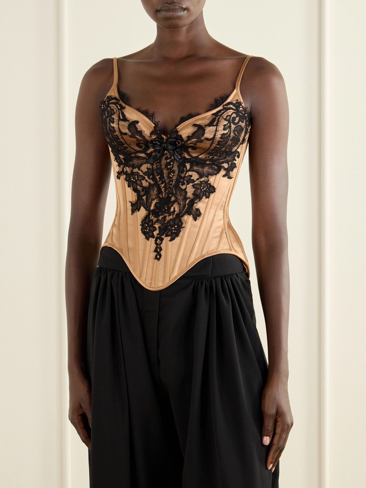 Lace-Trimmed Silk-Satin Corset Top