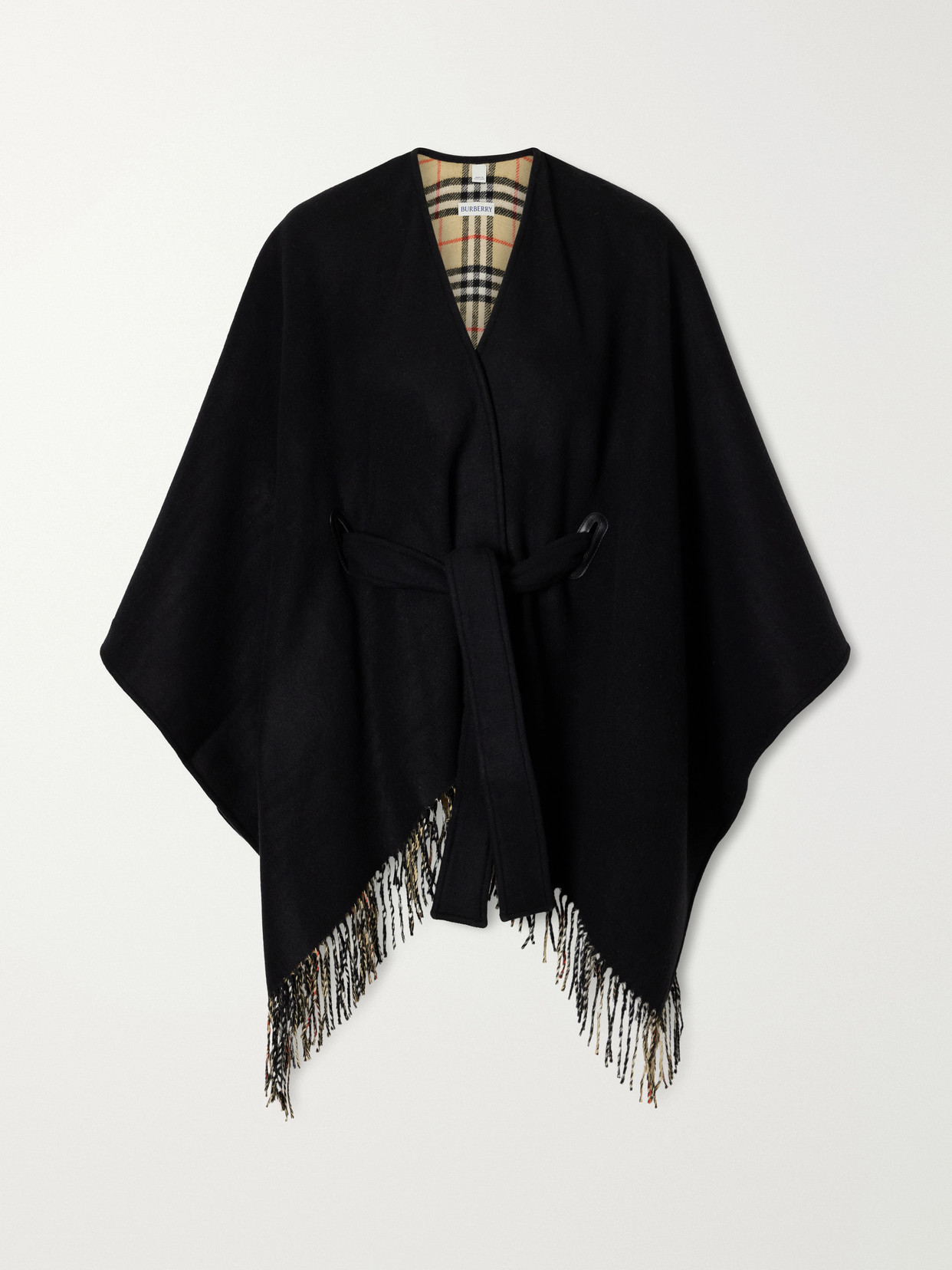 Belted Fringed Wool-Felt Wrap