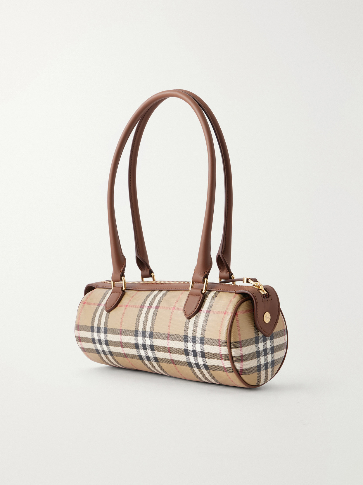 Barrel Mini Checked Coated-Canvas Shoulder Bag
