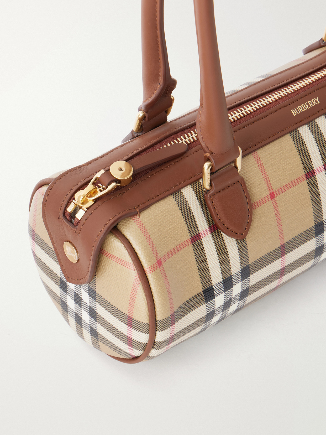 Barrel Mini Checked Coated-Canvas Shoulder Bag