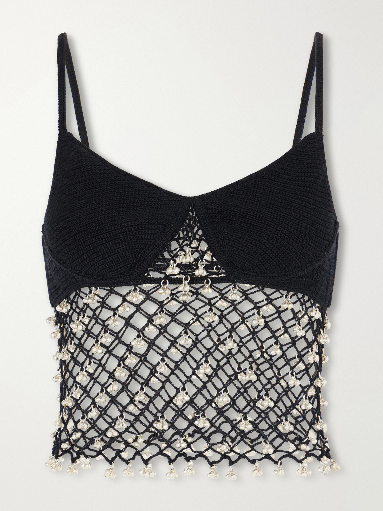 Catherine Embellished Cotton Crochet-Knit Top