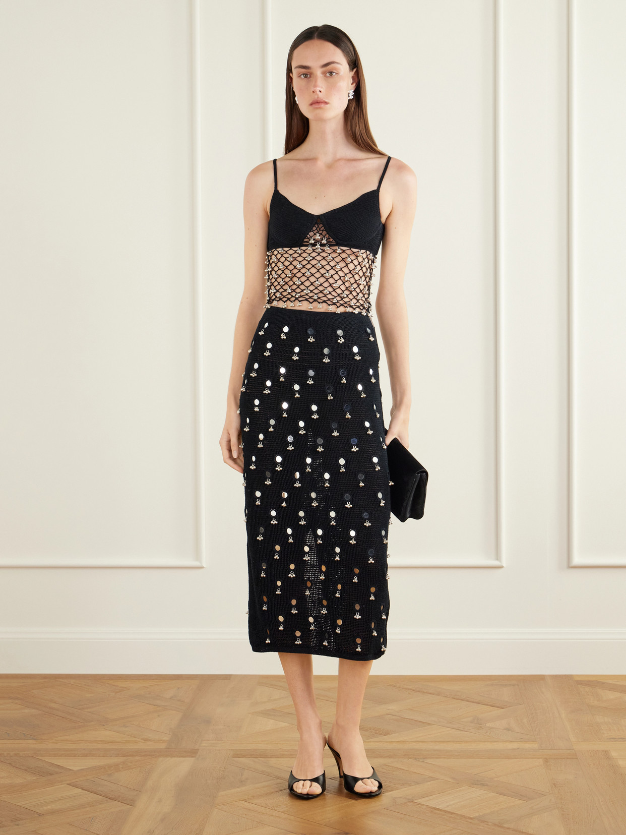 Catherine Embellished Cotton Crochet-Knit Top