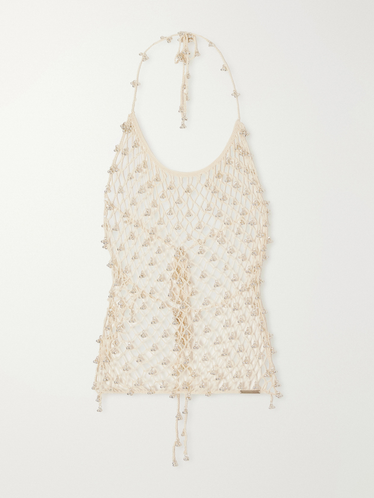 Lilian Embellished Cotton Crochet-Knit Halterneck Top