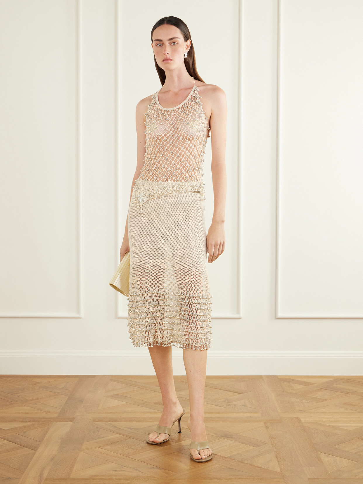 Lilian Embellished Cotton Crochet-Knit Halterneck Top
