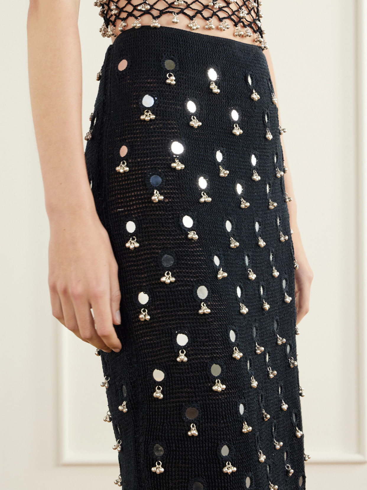 Anastacia Embellished Cotton Crochet-Knit Midi