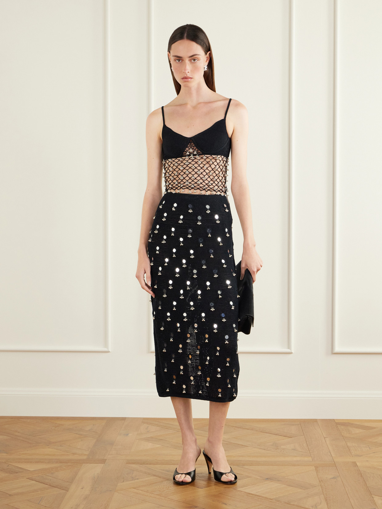 Anastacia Embellished Cotton Crochet-Knit Midi