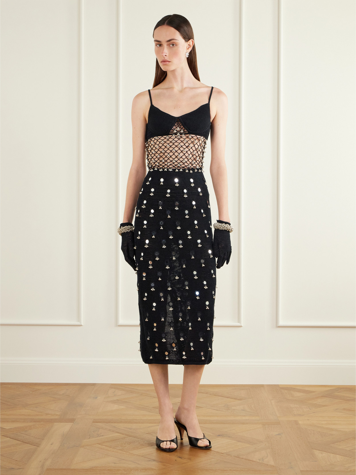 Anastacia Embellished Cotton Crochet-Knit Midi