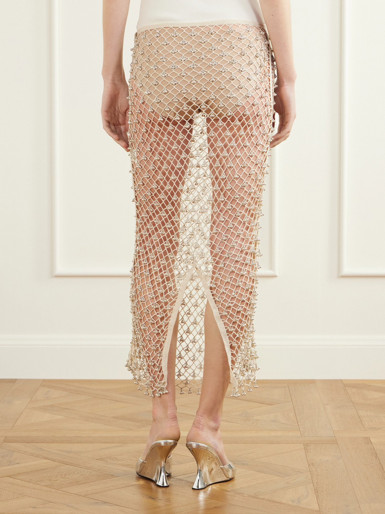 Jhanjar Embellished Cotton Crochet-Knit Midi