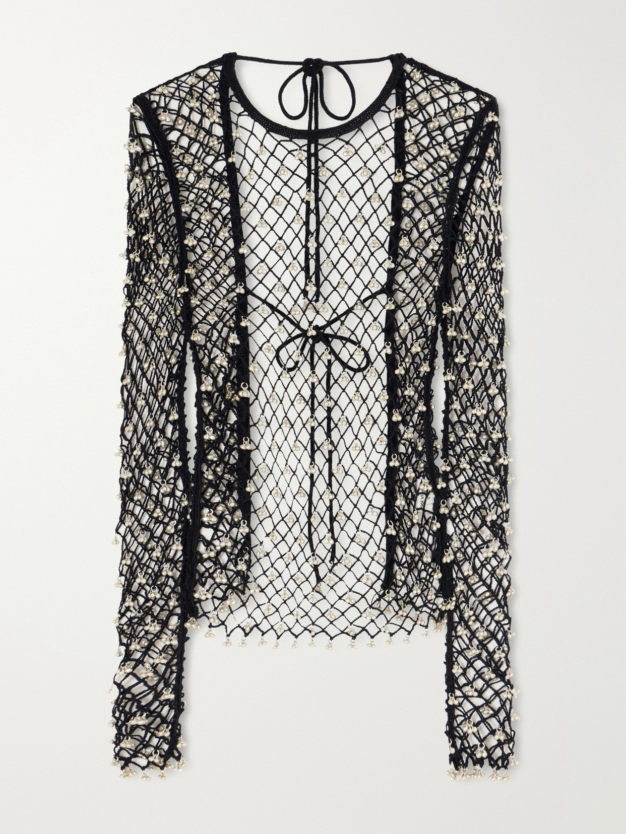 Jhanjar Embellished Open-Back Cotton Crochet-Knit Top