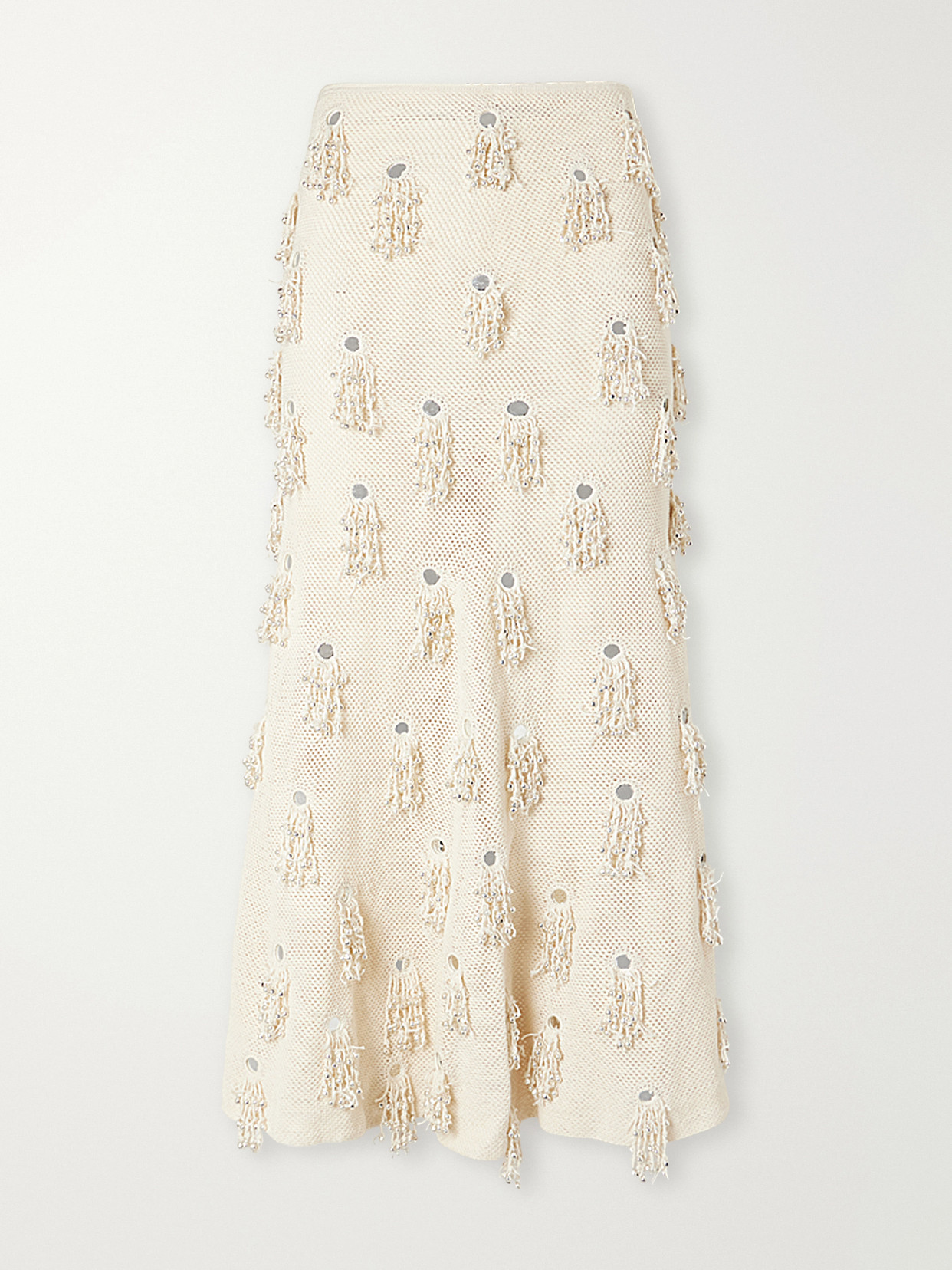 Jane Fringed-Embellished Cotton Crochet-Knit Midi