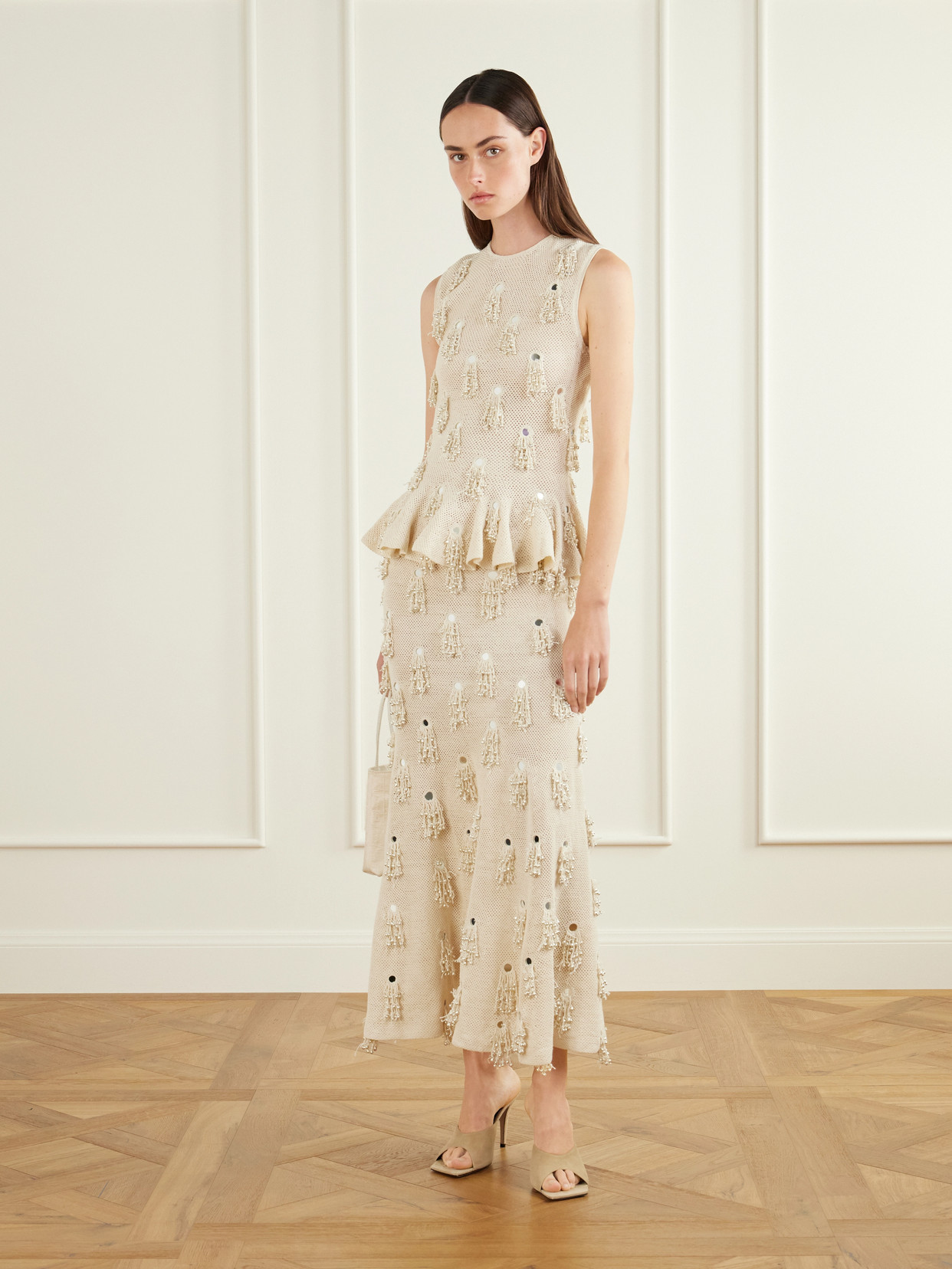Jane Fringed-Embellished Cotton Crochet-Knit Midi