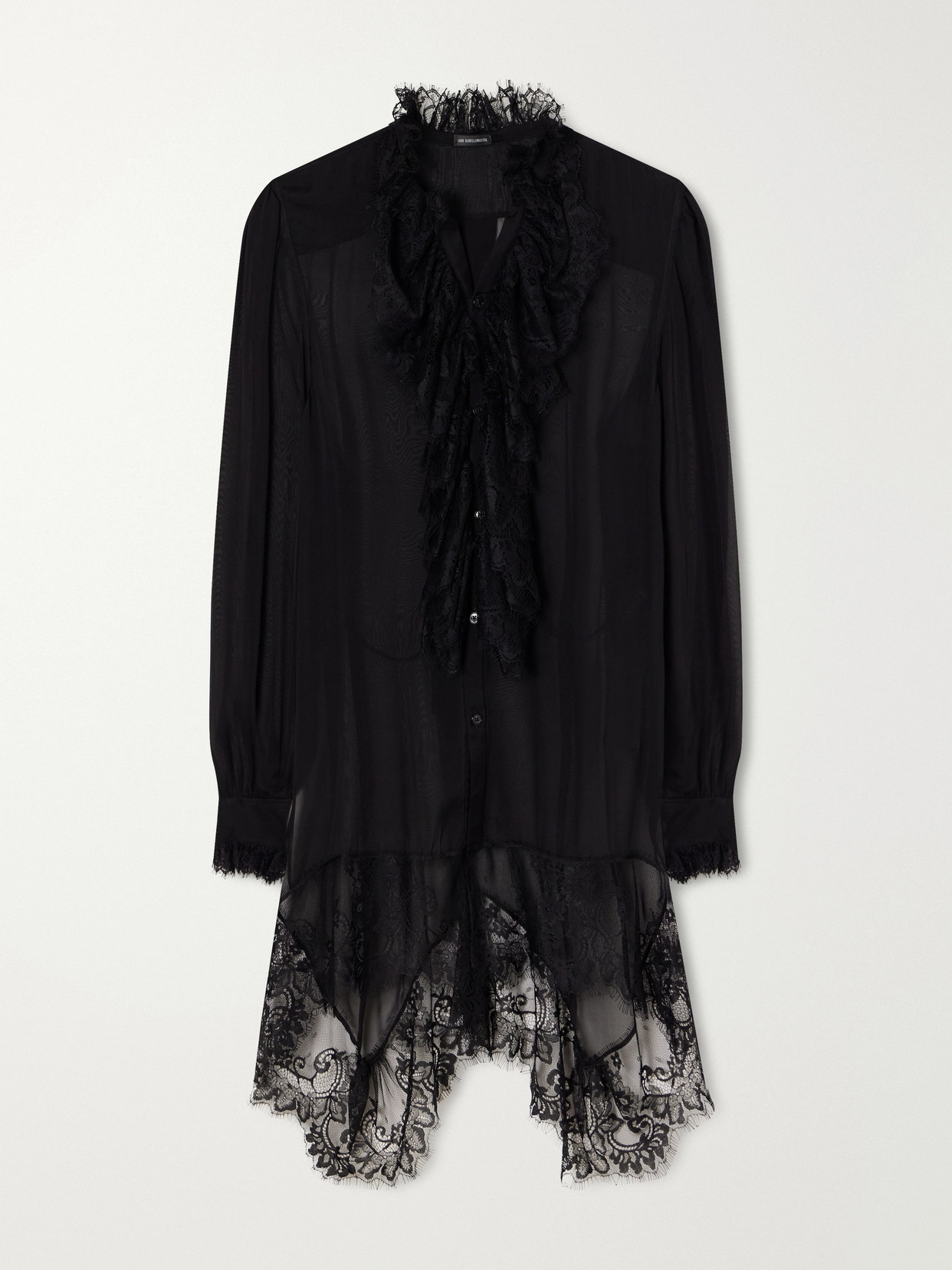 Barah Ruffled Lace-Trimmed Silk-Chiffon Blouse