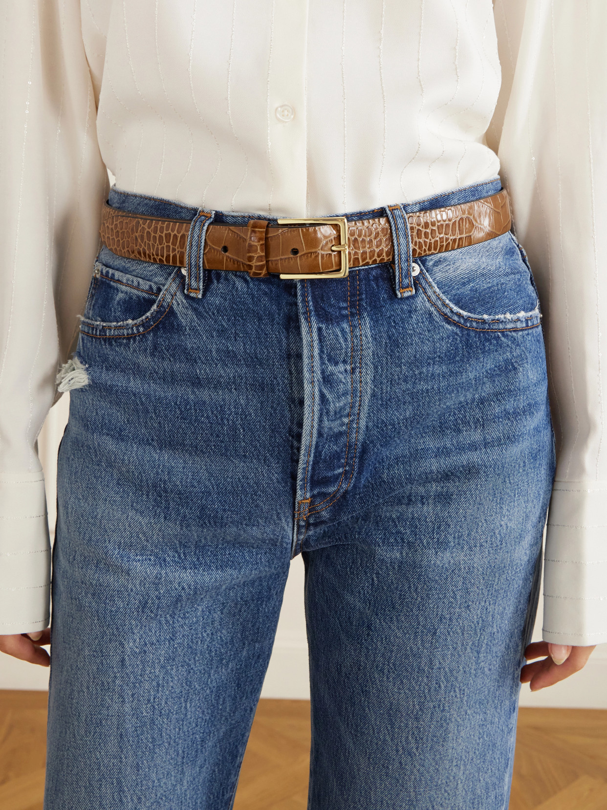 Anderson's Croc-effect Leather Belt In Brown