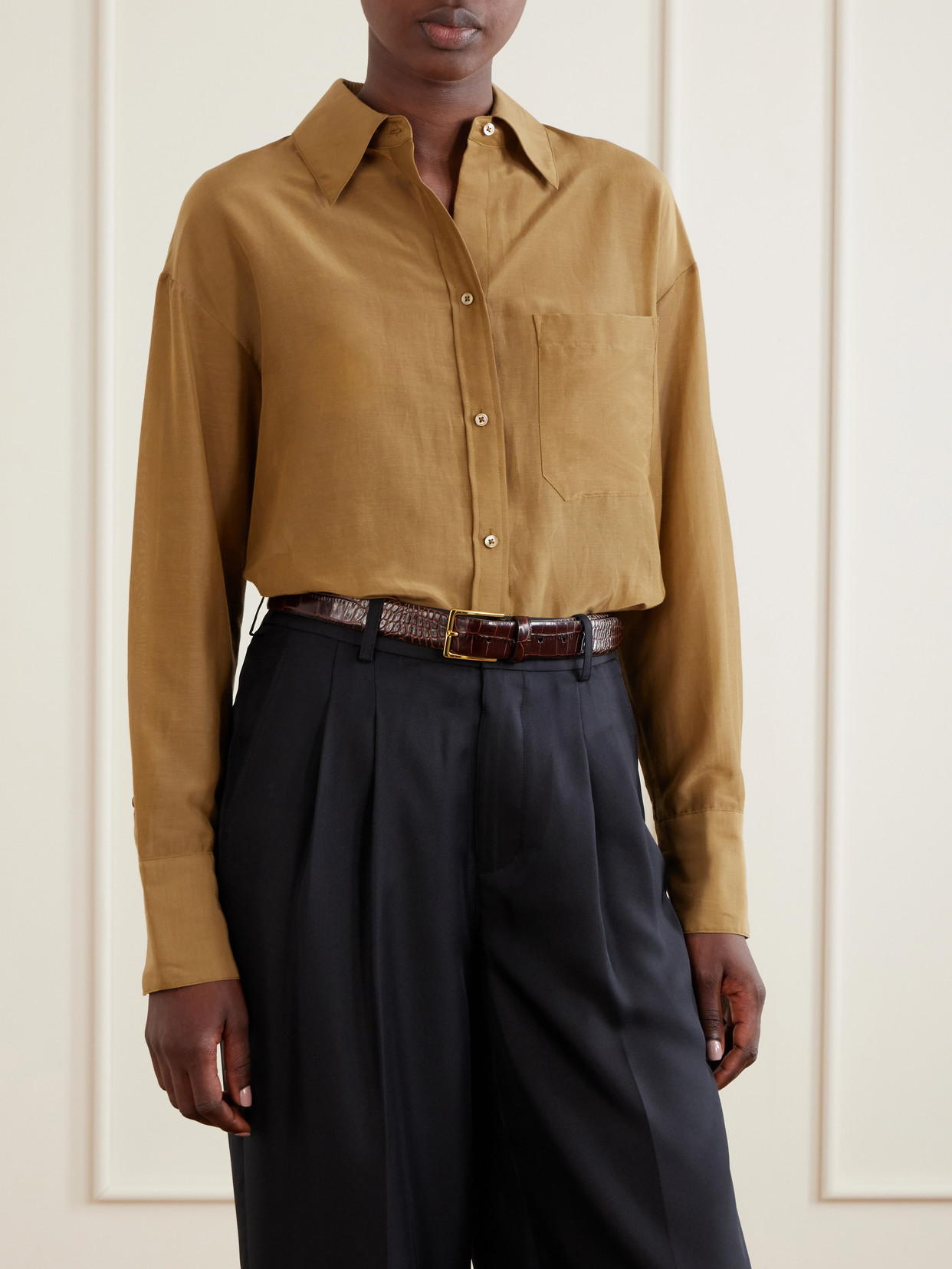Anderson's Croc-effect Leather Belt In Brown