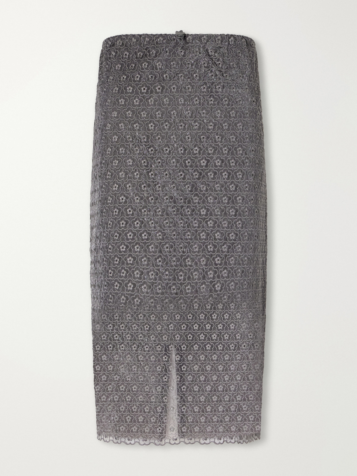 Cecilie Bahnsen Bria Scalloped Cotton-blend Floral-lace Midi Skirt In Gray