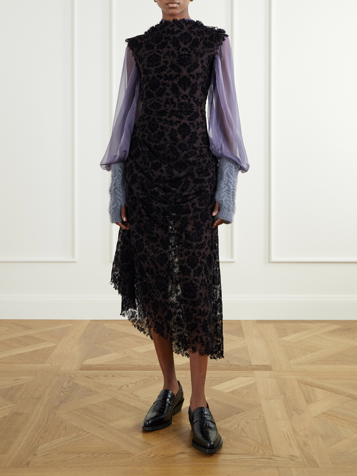 Alyona Pleated Belted Cut-Out Silk-Chiffon Blouse