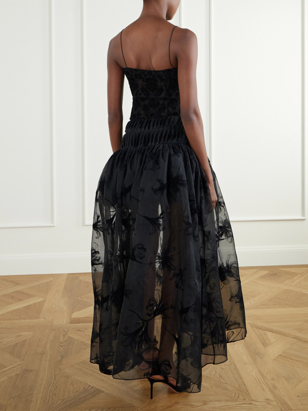 Rebecca Pleated Flocked Organza Midi