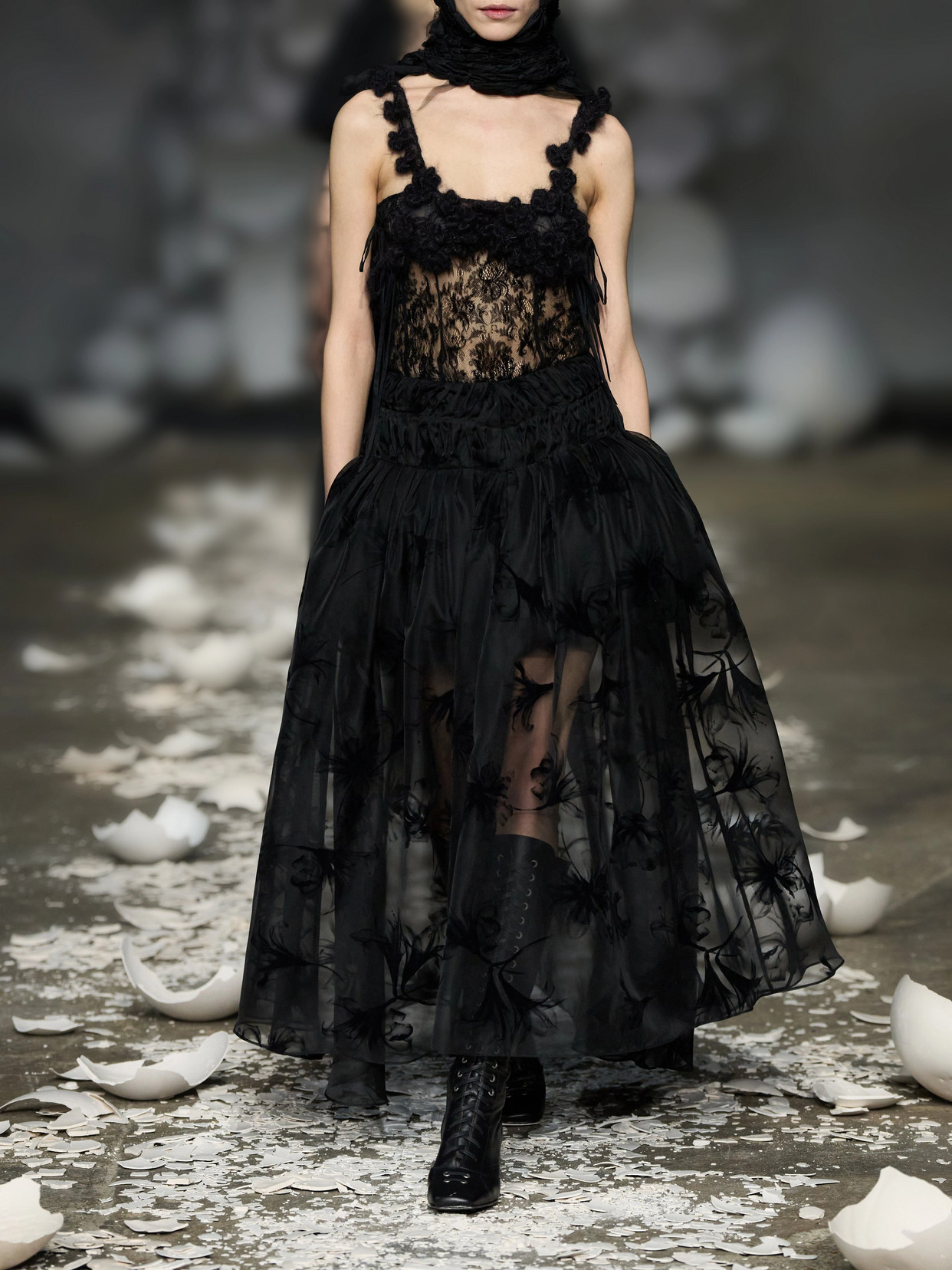 Rebecca Pleated Flocked Organza Midi