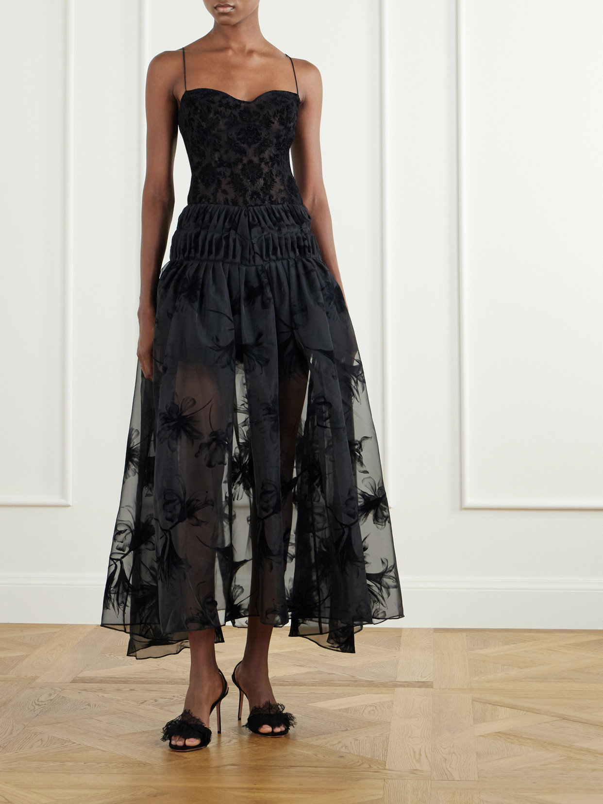 Rebecca Pleated Flocked Organza Midi