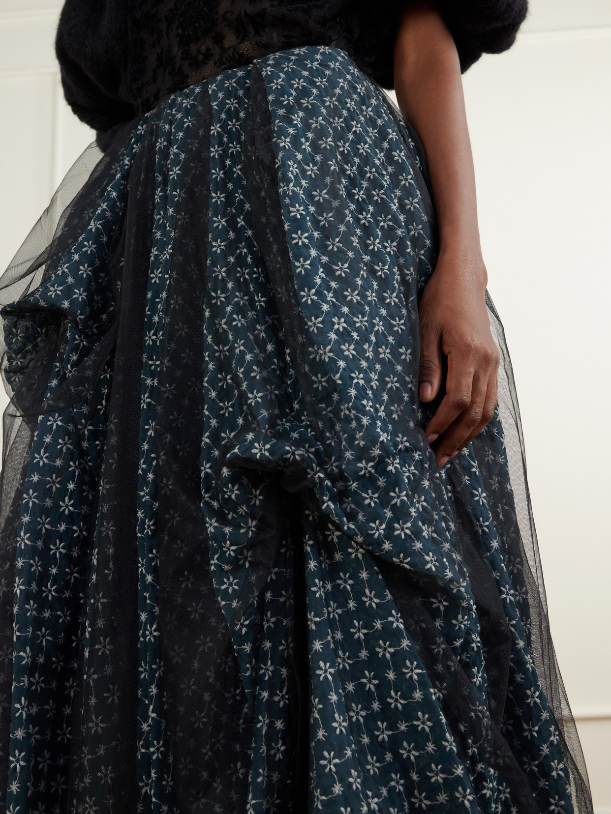 Eli Asymmetric Embroidered-Chiffon Maxi