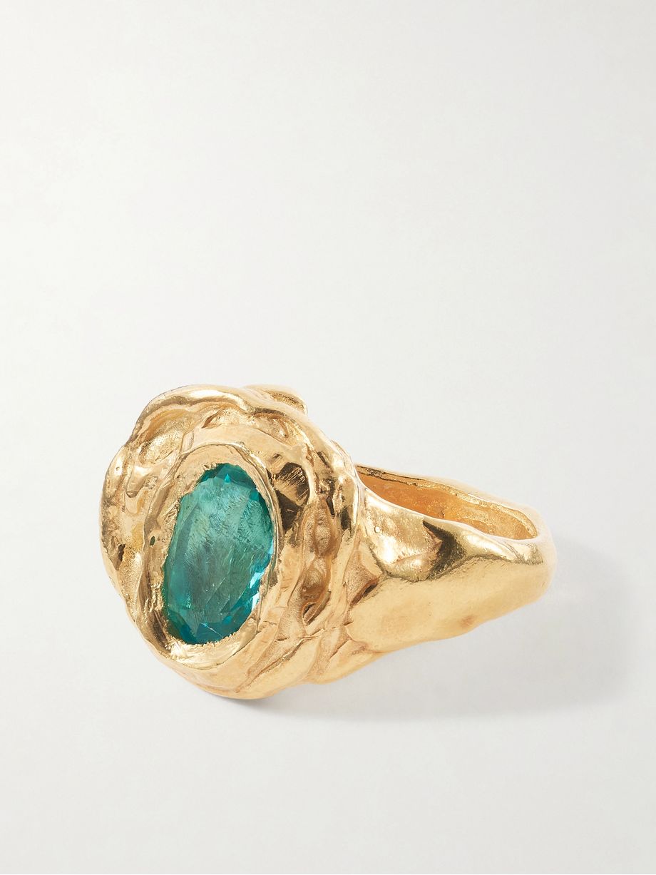 Lago gold-plated sterling silver and aquamarine glass ring