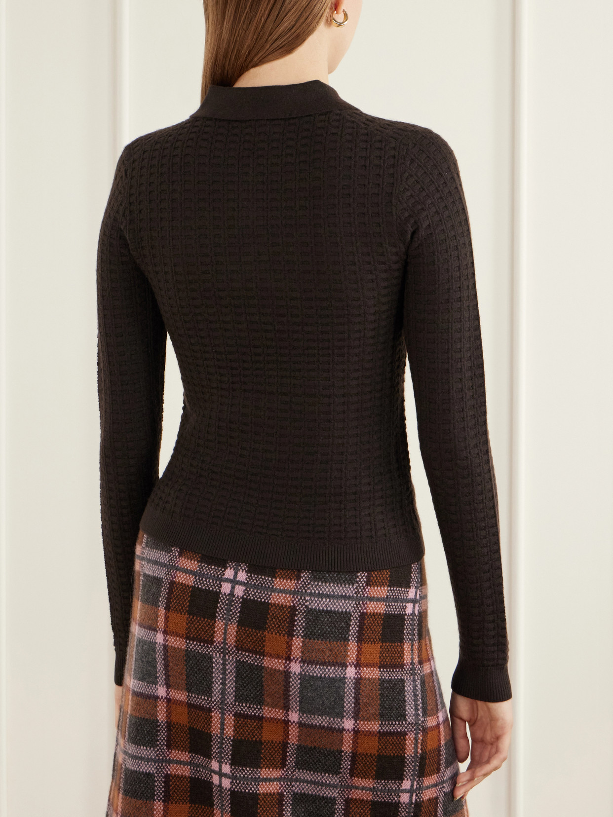 Shrunken Waffle Cashmere Polo Sweater