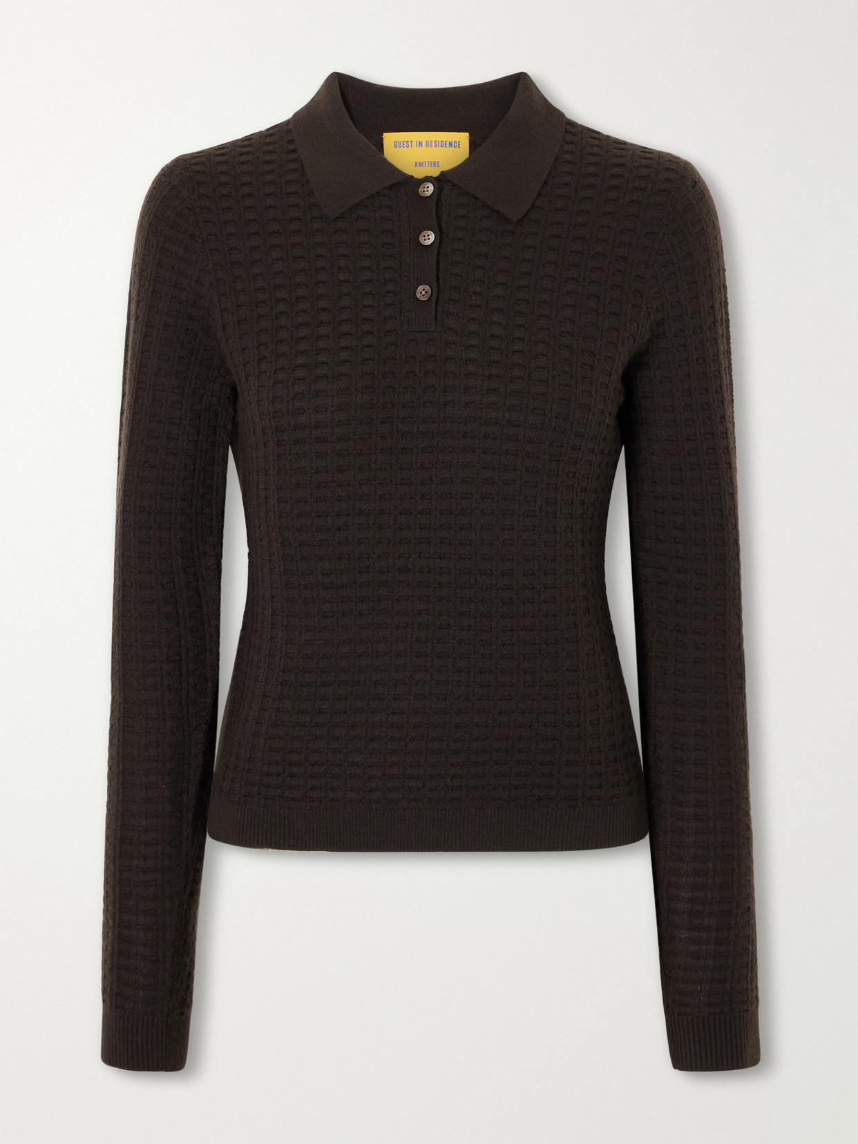 Shrunken Waffle Cashmere Polo Sweater