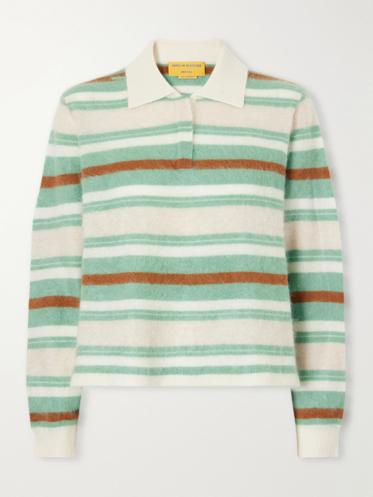 Grizzly Cropped Striped Brushed Cashmere Polo Sweater