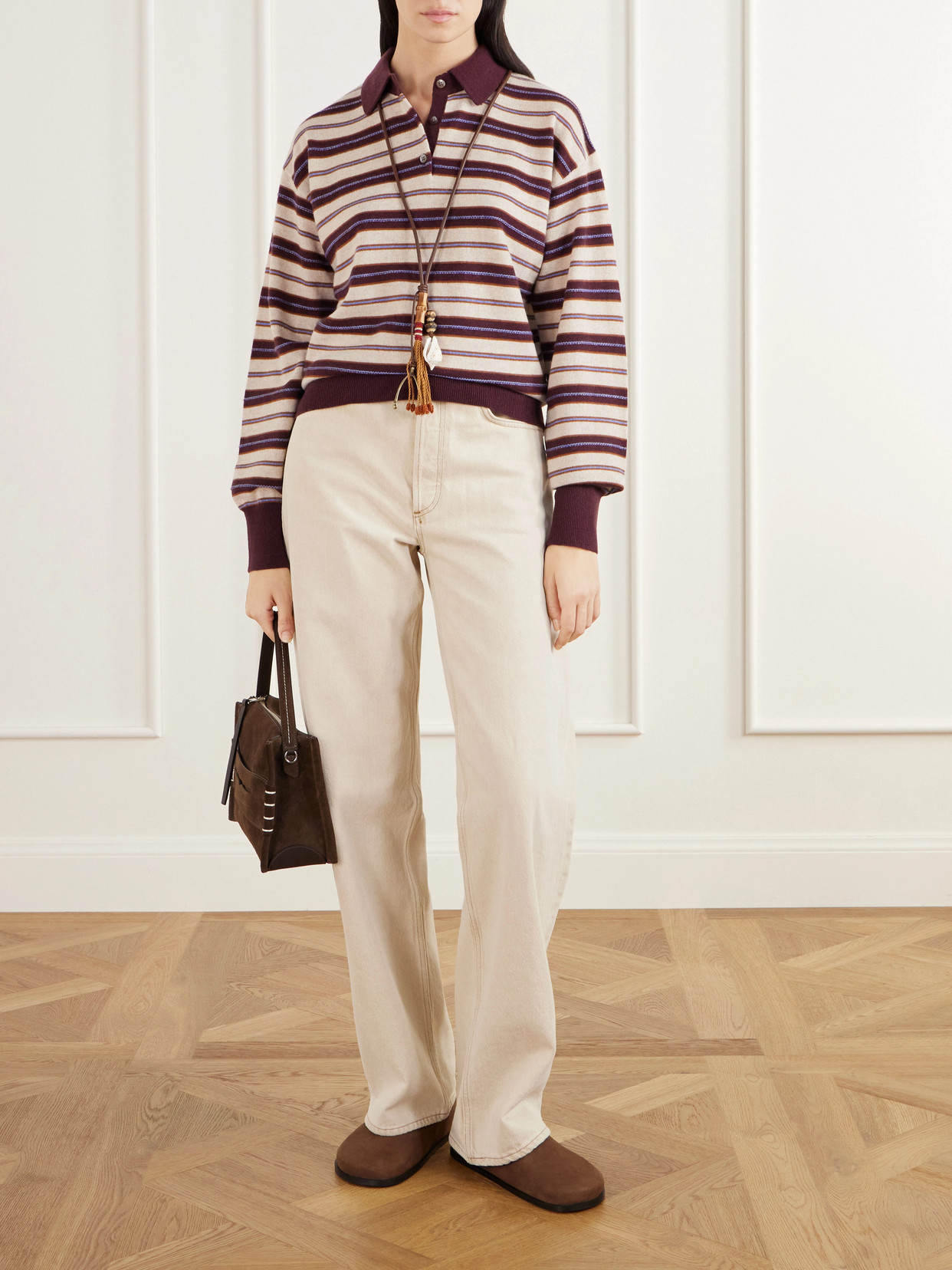 Collegiate Striped Cashmere Polo Sweater
