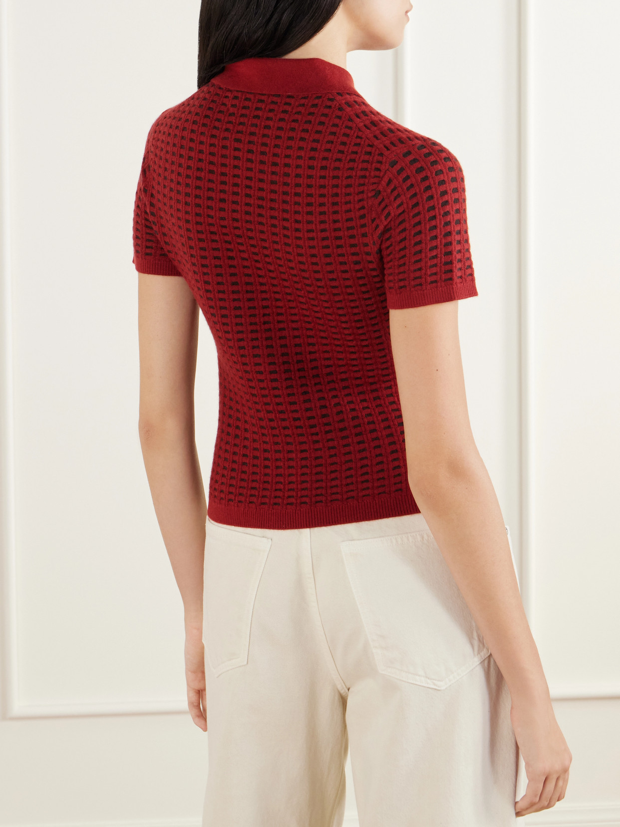 Shrunken Waffle Cropped Cashmere Polo