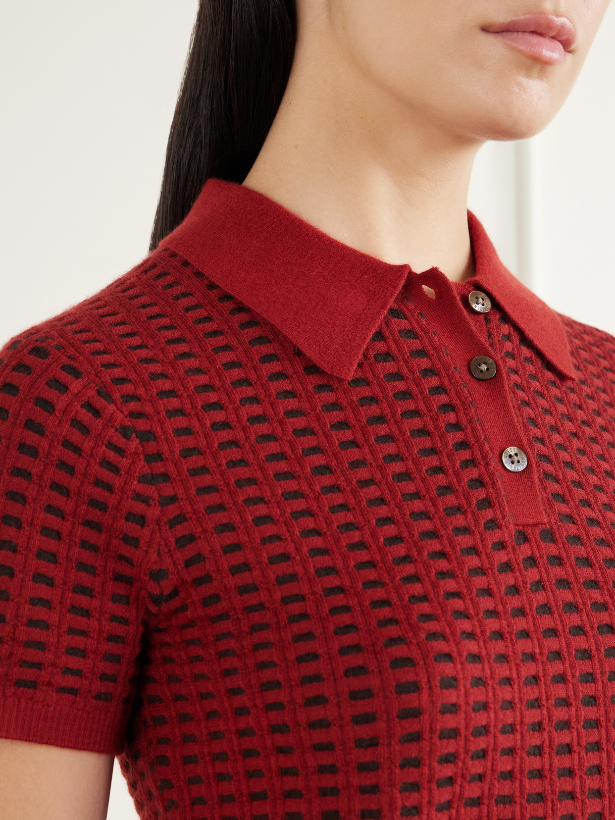Shrunken Waffle Cropped Cashmere Polo